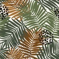 Tropical leaves drawing seamless pattern. Abstract palm leaf silhouette background Royalty Free Stock Photo