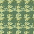 Tropical leaves exotic seamless pattern. Light yellow foliage silhouettes on green background. Hand drawn floral print Royalty Free Stock Photo
