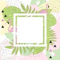 Tropical Leaves And Flamingo Summer Frame Banner, Graphic Background, Exotic Floral Invitation, Flyer Or Card.