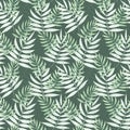 Tropical leaves and flowers. Delicate seamless pattern.