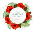 Tropical leaves and flowers with a summer holidays banner Royalty Free Stock Photo