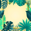 Tropical leaves frame. Summer background. Paper cut style. Vector illustration Royalty Free Stock Photo