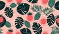 Tropical Leaves and Fruit Pattern Background Illustration for Summer Design Royalty Free Stock Photo