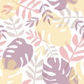 Tropical leaves hand drawn vector seamless pattern. Jungle, rainforest flora flat background. Exotic trees leafage Royalty Free Stock Photo