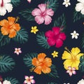 Tropical leaves, jungle leaves seamless vector floral pattern background Royalty Free Stock Photo