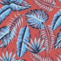 Tropical leaves, jungle leaves seamless vector floral pattern background Royalty Free Stock Photo