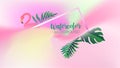 Hello summer sign text with tropical leaves over square frame art abstract watercolor background brush paint texture design. Royalty Free Stock Photo