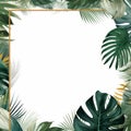 tropical leaves and palm fronds with a square frame on a white background Royalty Free Stock Photo