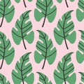 Tropical leaves pattern, jungle leaves seamless vector floral pattern. For textile. Summer background in pastel color Royalty Free Stock Photo