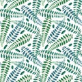 Tropical leaves pattern. Seamless watercolor herbal pattern with acacia leaf for textile, souvenirs design