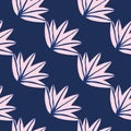 Tropical leaves seamless pattern on blue background. Contemporary tropic palm leaf doodle vector illustration. Fashion creative