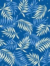 Tropical leaves seamless pattern on dark blue background. Vector illustration. Royalty Free Stock Photo