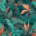 tropical leaves seamless pattern generated by artificial intelligence