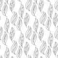 Tropical leaves seamless pattern. Hand drawn outline leaf background. Modern line art, aesthetic contour. Vector