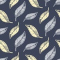 Tropical Leaves seamless pattern, modern hand drawn nature foliage