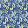 Tropical leaves seamless pattern in simple flat style. Royalty Free Stock Photo