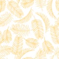 Tropical leaves sketch pattern. Hand drawn gold palm tree foliage background. Exotic rainforest foliage vector seamless Royalty Free Stock Photo