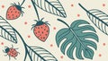 Tropical Leaves & Strawberries Botanical Pattern, vector design Generative AI Royalty Free Stock Photo