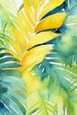 Tropical leaves. Vertical watercolor background