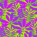Tropical leaves in vivid violet and green colors