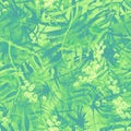 Tropical leaves. Watercolor leaves of a tree, palms, bamboo, nettle, abstract splash. Watercolor abstract seamless background, pat