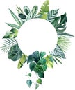 Tropical leaves watercolor round frame with copy space