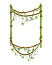 Tropical liana frame, jungle plant branches with leaves. Tropical climbing liana vine with green leaves. Cartoon lianas