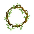 Tropical liana frame, jungle plant branches with leaves. Tropical climbing liana vine with green leaves. Cartoon lianas