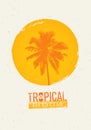 Tropical Lifestyle Summer Beach Party. Creative Vector Poster Concept. Palm Tree On Distressed Background illustration