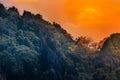 Tropical limestone mountain landscape at sunset time with colorf
