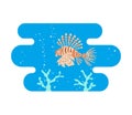 Tropical lionfishes on blue background.