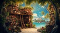 Tropical Literary Oasis: Bookshelf Amidst Remote Island Paradise Royalty Free Stock Photo