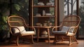 Tropical Living Room Design With Rattan Furniture And Plants