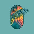 Tropical logo. Spa hotel emblem. Palm leaves and tropical flowers.