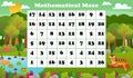 Tropical math game with cute animal characters, jungle mathematic maze activity for preschool children