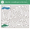 Tropical maze for children. Preschool exotic activity. Funny jungle puzzle. Help the crocodile get to the river. Simple summer