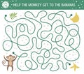 Tropical maze for children. Preschool exotic activity. Funny jungle puzzle. Help the monkey get to the bananas. Simple summer game