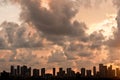 Tropical, Miami, skyline just after dawn with orange clouds