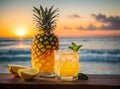 Tropical mocktail cocktail at sunset on the beach