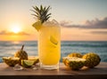 Tropical mocktail cocktail at sunset on the beach