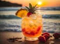 Tropical mocktail cocktail at sunset on the beach