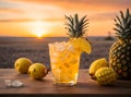 Tropical mocktail cocktail at sunset on the beach