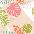 Tropical Monstera Palm leaves trendy seamless pattern background. Vector illustration Royalty Free Stock Photo