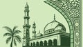 Tropical Mosque Scene with Palm Trees Vector, vector design Generative AI Royalty Free Stock Photo