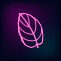 Tropical neon leaf. Vector isolated illustration on dark background.