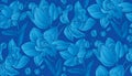 Tropical night blue orchid floral seamless pattern