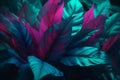 plant leaf jungle nature purple exotic art night neon background tropical. Generative AI.