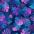 Tropical night pattern, Monster leaves in pink and blue colors Royalty Free Stock Photo