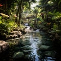 Tropical Oasis: Immerse Yourself in Refreshing Waterfalls, Vibrant Orchids in Bloom, and Tranquil Pools in a Paradise Found within Royalty Free Stock Photo