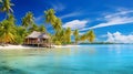 A tropical oasis pension with palm trees, hammocks, and crystal clear waters Royalty Free Stock Photo